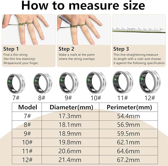 Thin Smart Ring for Fitness & Health Tracking -Pedometer,Sleep/Heart Rate/Blood Oxygen Monitor, Gesture Control / 5ATM Waterproof -No APP Subscription Compatible with Android& iOS (Silver, 11)