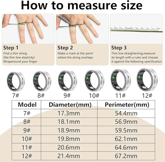 Thin Smart Ring for Fitness & Health Tracking -Pedometer,Sleep/Heart Rate/Blood Oxygen Monitor, Gesture Control / 5ATM Waterproof -No APP Subscription Compatible with Android& iOS (Silver, 7)