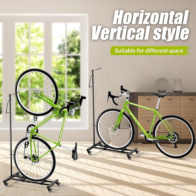 Vertical Bike Parking Stand - Adjustable Height for 29" Wheels, Space-Saving & Freestanding Bike Rack for MTB/Road Bikes,No-Drill Installation Indoor Bike Storage for Apartments & Garages