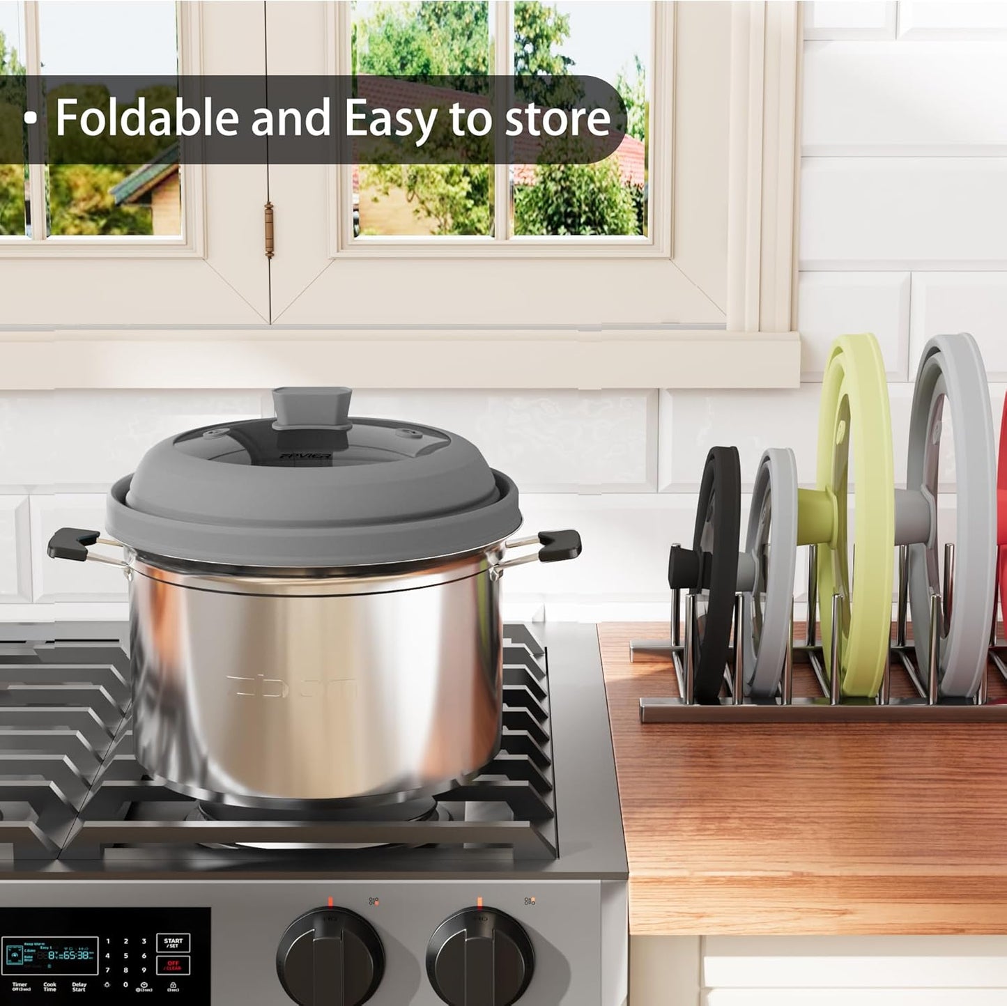 Microwave Splatter Cover, Vented Silicone and Glass Cover Splatter Guard Lid, Food Collapsible Plate Cover Lid with Easy Grip Handle. (Gray, 10.8 inch)