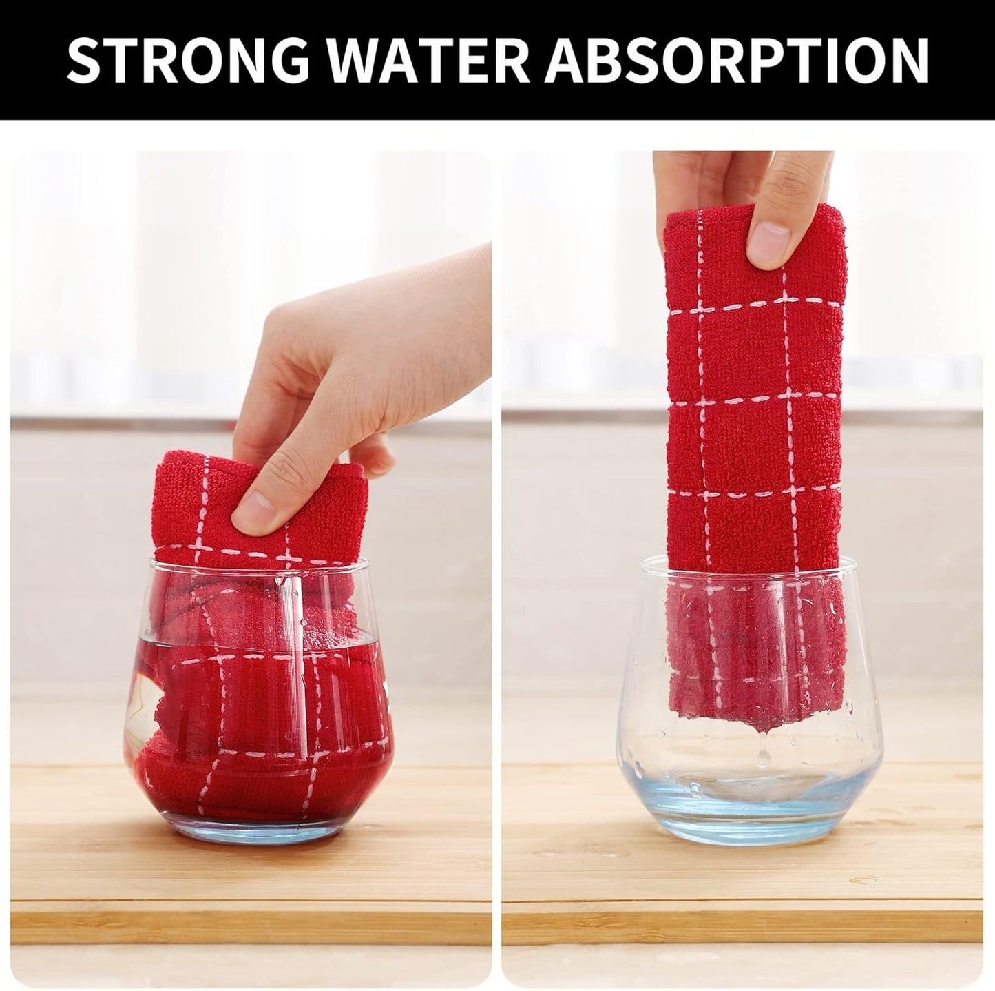 Homaxy 100% Cotton Terry Kitchen Towels(Red, 13 x 28 inches), Checkered Designed, Soft and Super Absorbent Dish Towels, 12 Pack