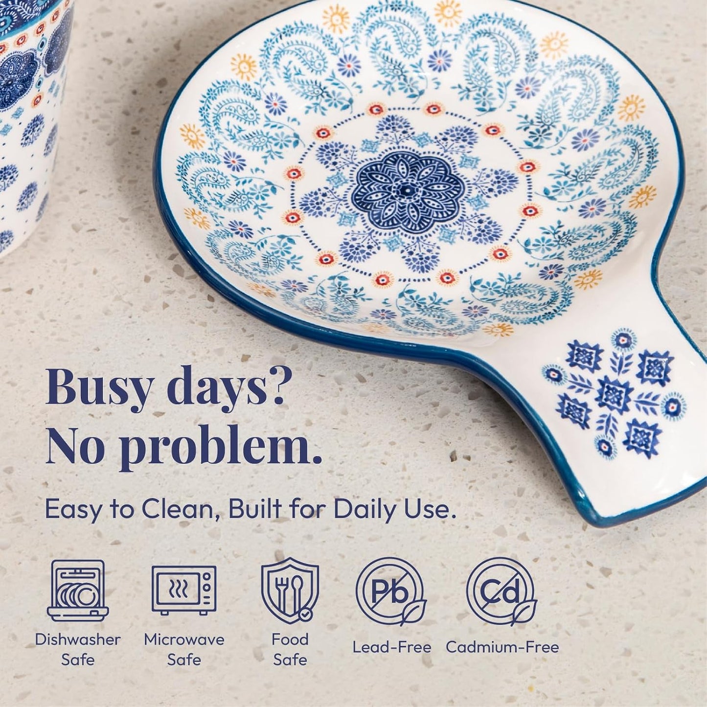 Bico Blue Talavera Spoon Rest for Stove Top, Ceramic Spoon Holder for Kitchen Counter, Easy to Clean Coffee Spoon Rest Dishwasher Safe, Kitchen Cooking Utensil Rest for Ladles Spatula