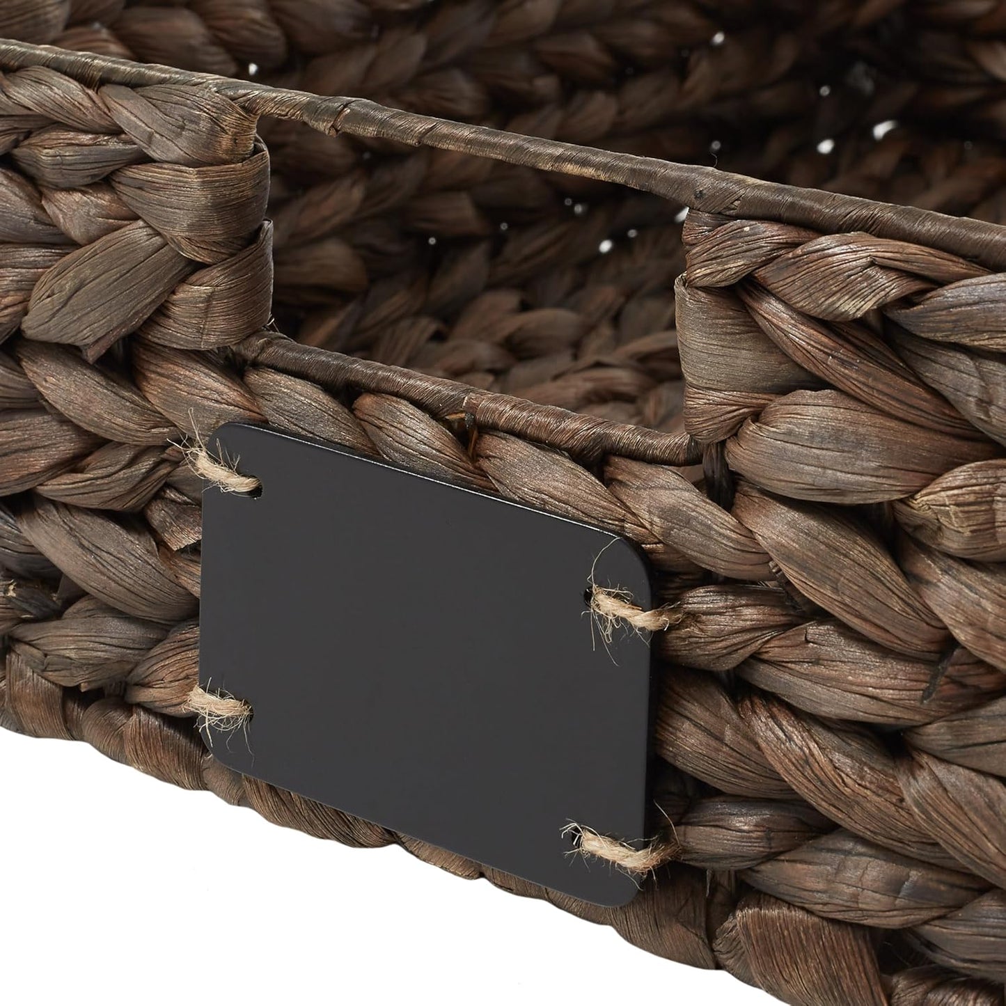 Casafield Set of 4 Water Hyacinth Pantry Baskets, 12-1/2" x 17" x 5", with Chalkboard Labels and Chalk Marker - Espresso, Woven Storage Bin Organizers for Kitchen Shelves