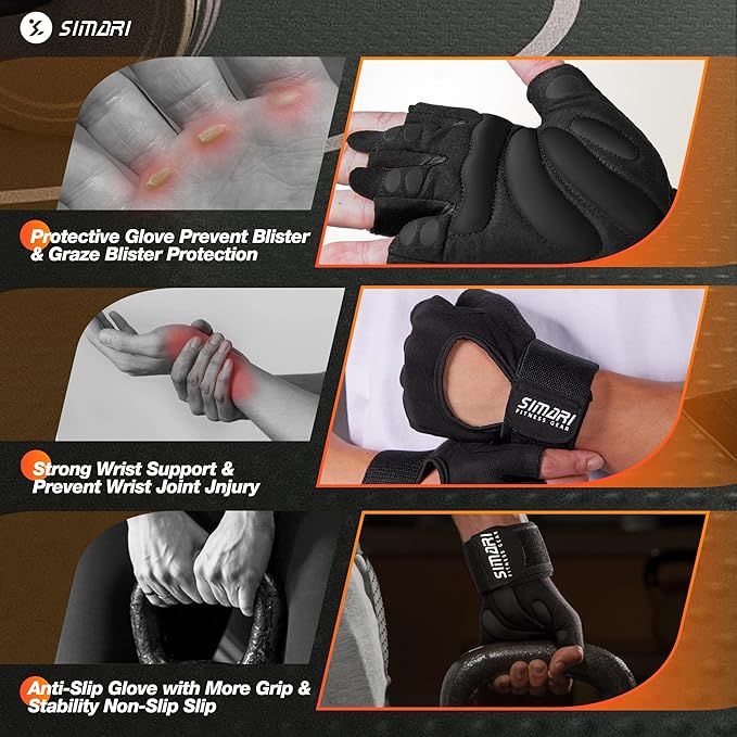 SIMARI Breathable Workout Gloves for Men and Women, Padded Weight Lifting Gloves with Great Grip, Full Palm Protection for Gym Training, Cycling, Weightlifting, Exercise, Crossfit, Climbing