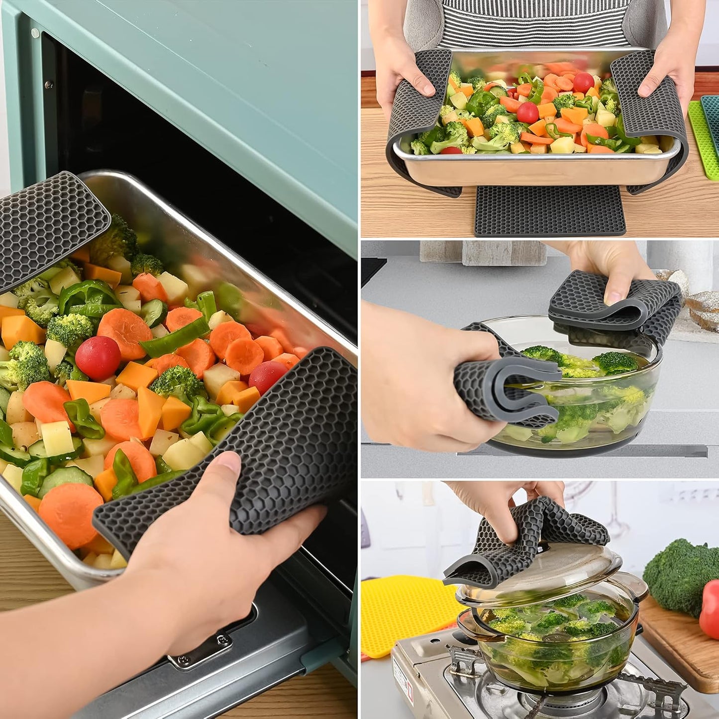 Silicone Trivets for Hot Dishes, Trivet Hot Pads for Kitchen, Trivets for Hot Pots and Pans, Multi Use Silicone Pot Holders Trivet Mat, Heat Resistant Mats for Countertop Set 4 Light Gray