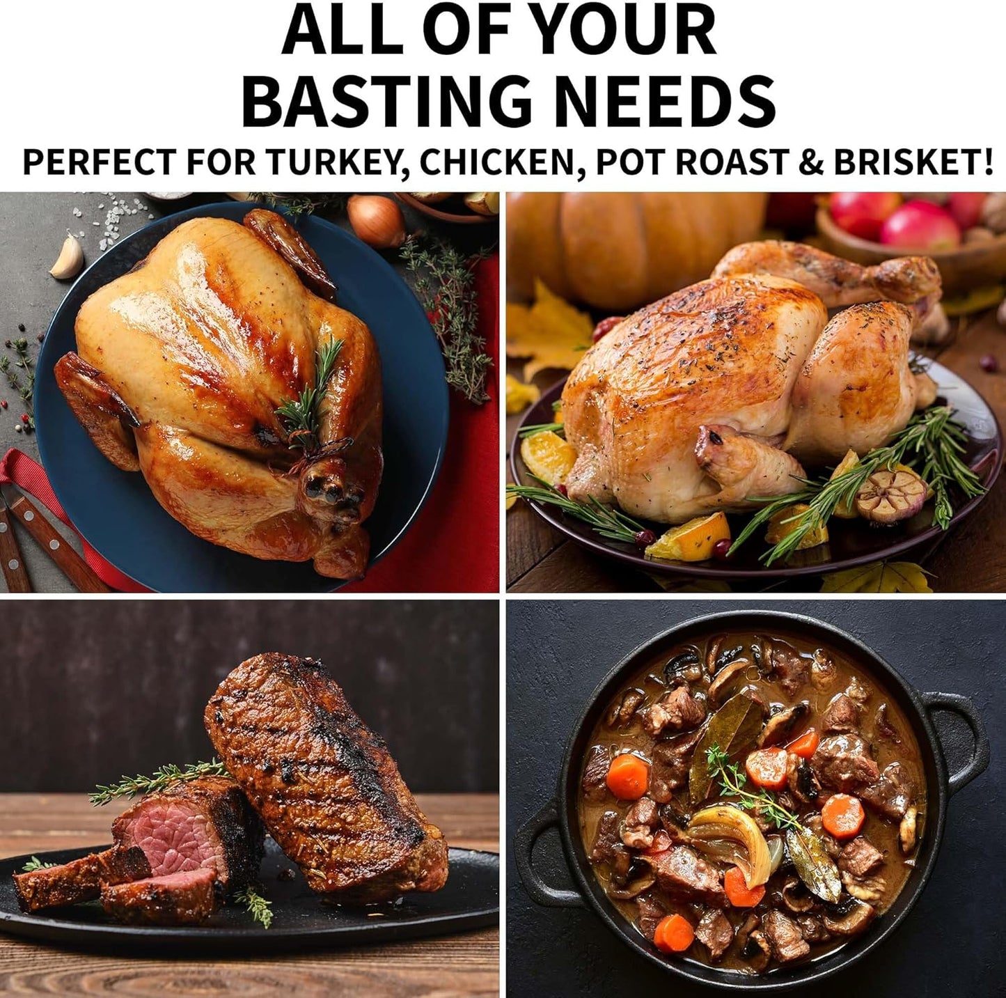 Zulay Kitchen Stainless Steel Turkey Baster for Cooking - Food Grade Metal Baster Syringe & Silicone Suction Bulb - Large Size With 2 Detachable Needles and Cleaning Brush