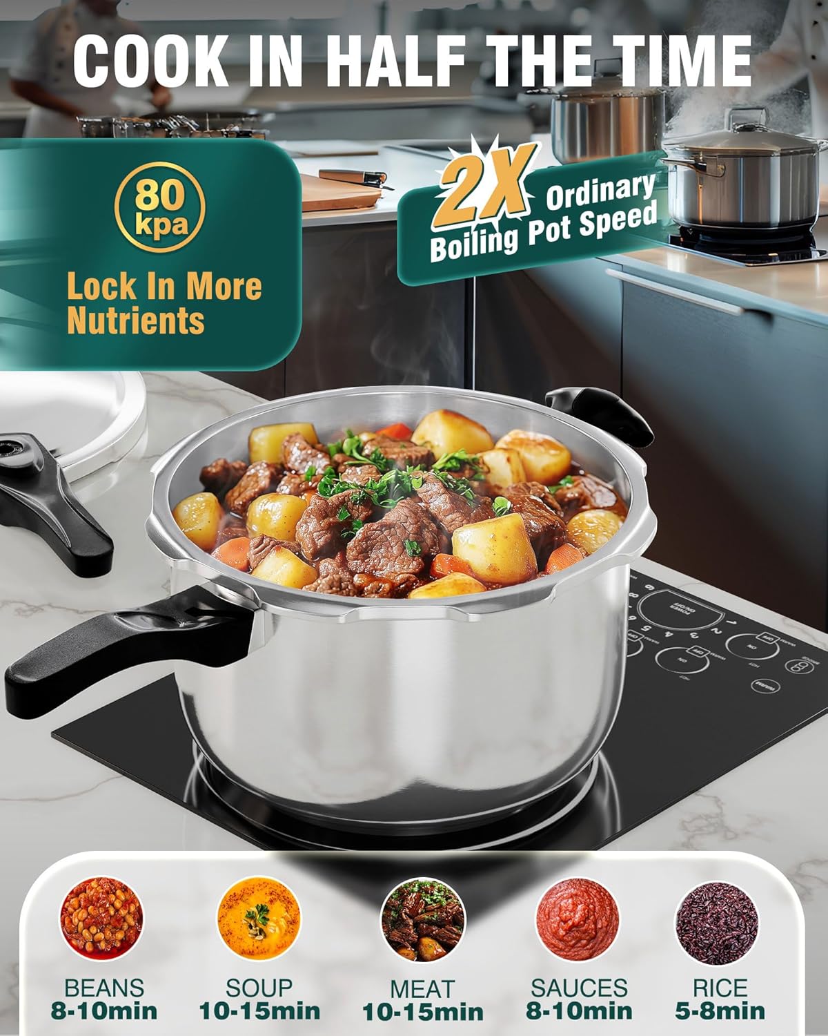 WantJoin Stainless Steel Pressure Cooker(Non-Aluminum),11 Quart Induction Compatible Pressure Cooker with Spring Valve Safeguard Devices,Compatible with Gas & Induction Cooker