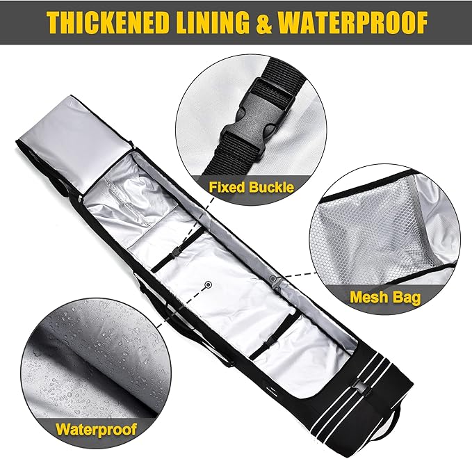 Partage Snowboard Bag with Wheels, Snowboard Bag for Air Travel, Adjustable Length Up to 170 cm, 600D Water Resistant Oxford -Black