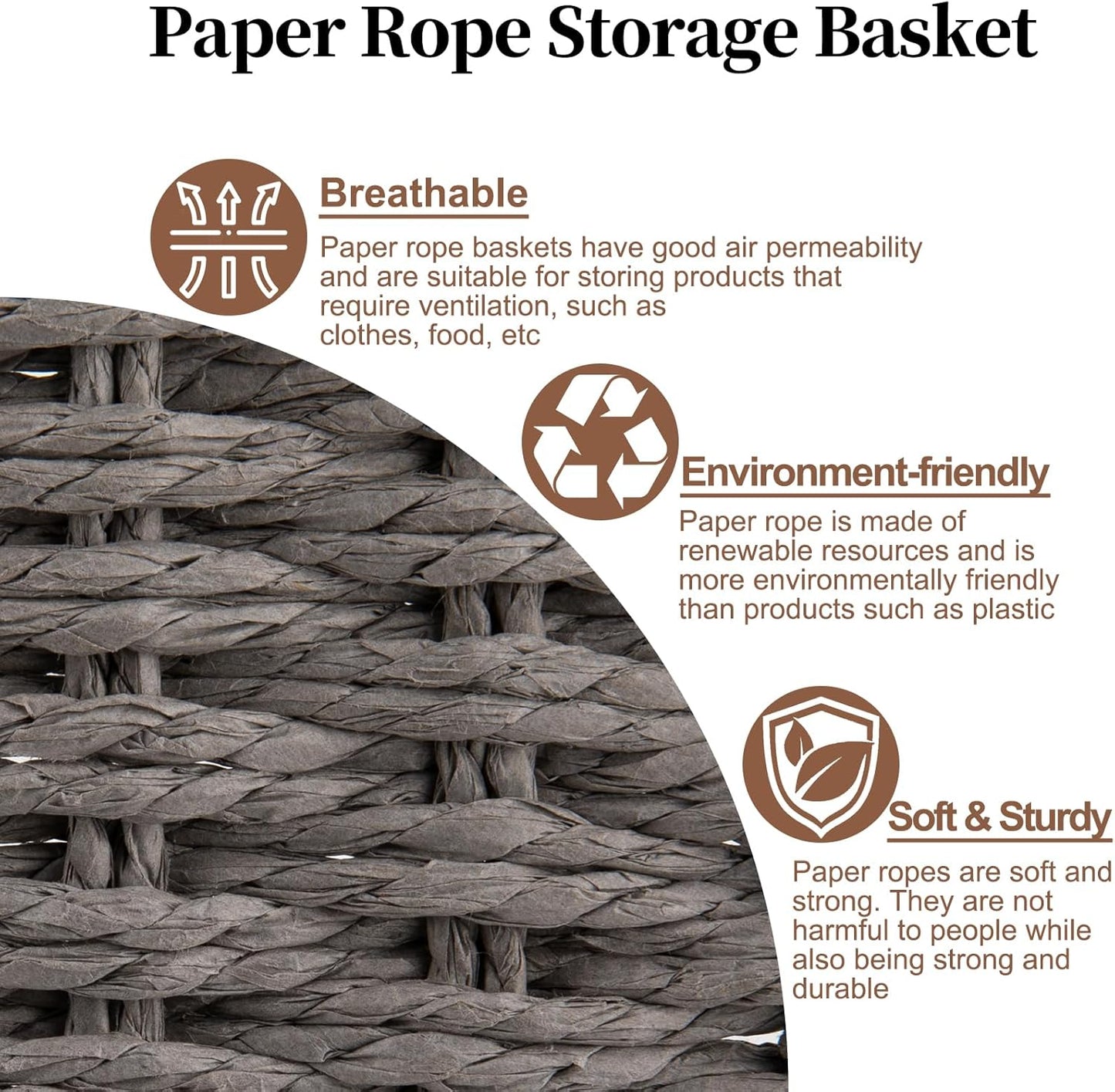 OIAHOMY Toilet Paper Baskets Handmade Paper Rope Decorative Wicker Storage Tank Shelf Cabinet Organizer for Bathroom Home, Set of 2, Grey