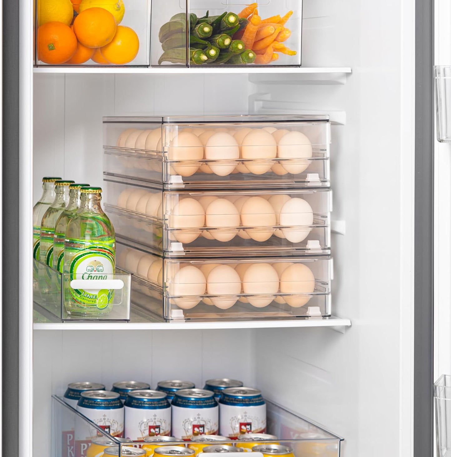 vacane 24 Egg Drawer for Fridge, Pull Out Egg Storage Container with Non-Slip Pads Refrigerator Organizer Bins Clear Egg Holder, Egg Tray-Bpa Free Egg Organizer