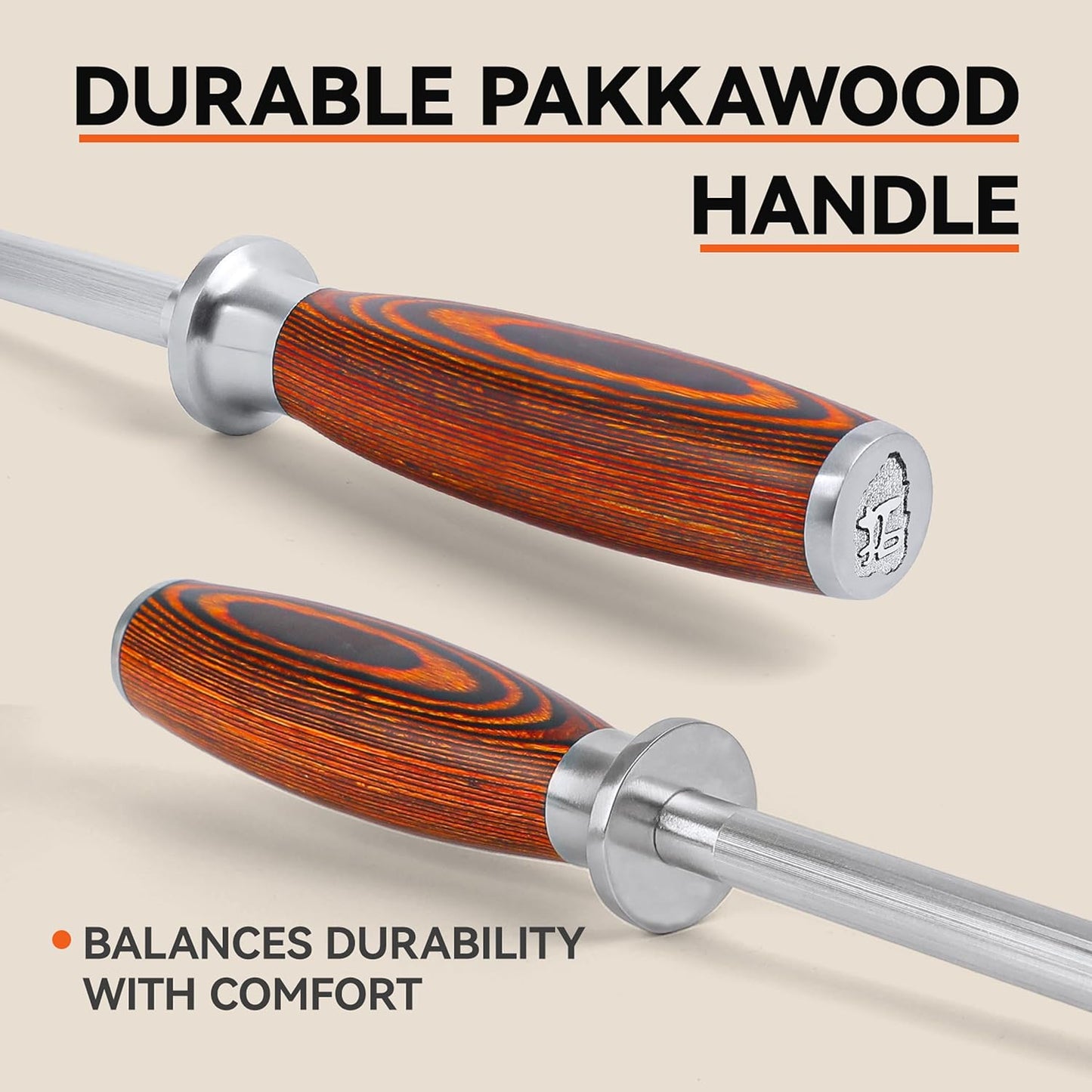 TUO Honing Steel, 10 Inch Knife Sharpener Rod with Pakkawood Handle for Kitchen Knives Daily Sharpening Maintenance - Fiery Phoenix Series