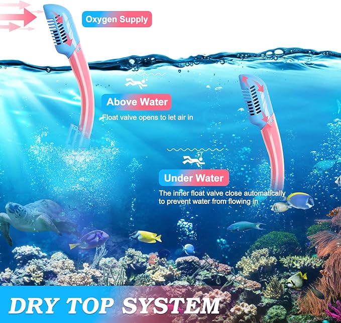 Kids Mask Fins Snorkel Set, Dry Top Snorkeling Gear for Kids Youth Boys Girls Junior Age 5-15 Tempered Glass Snorkel Mask Set Panoramic View Snorkeling Packages