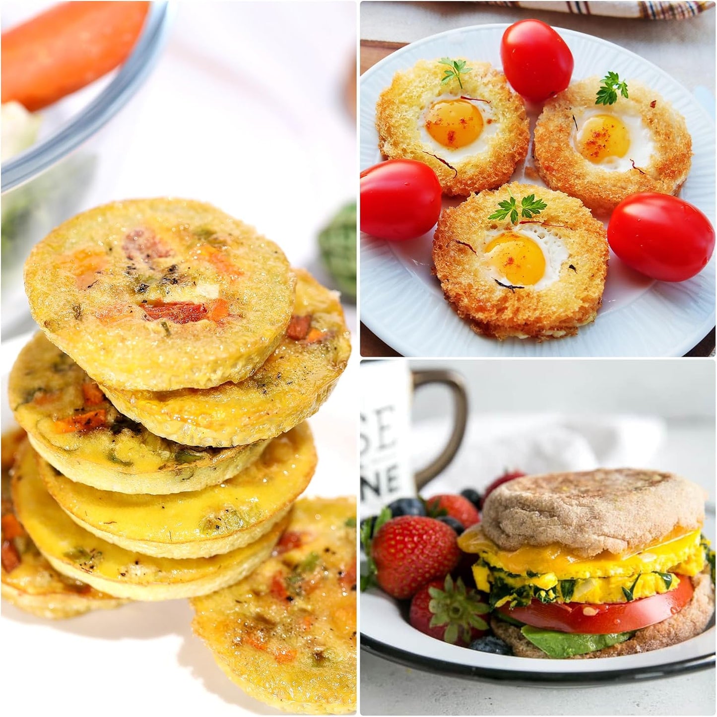 Silicone Egg Sandwich Molds, 3 Inch Muffin Top Pan Non Stick Mold for Breakfast Sandwiches, 2 Pack Whoopie Pie Pan, Circle Mold for Baking English Muffins, Egg Sandwich, Whoopie Pies