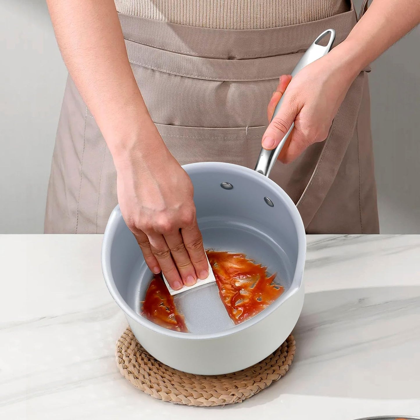 Tri-Ply Stainless Steel Sauce Pan with Steamer Basket & Strainer Glass Lid–Multi- Function Pot 2 QT- Modern Sleek Design–Safe,Chemical-Free & Stylish Cookware–Upgrade Your Kitchen with Healthy Cooking