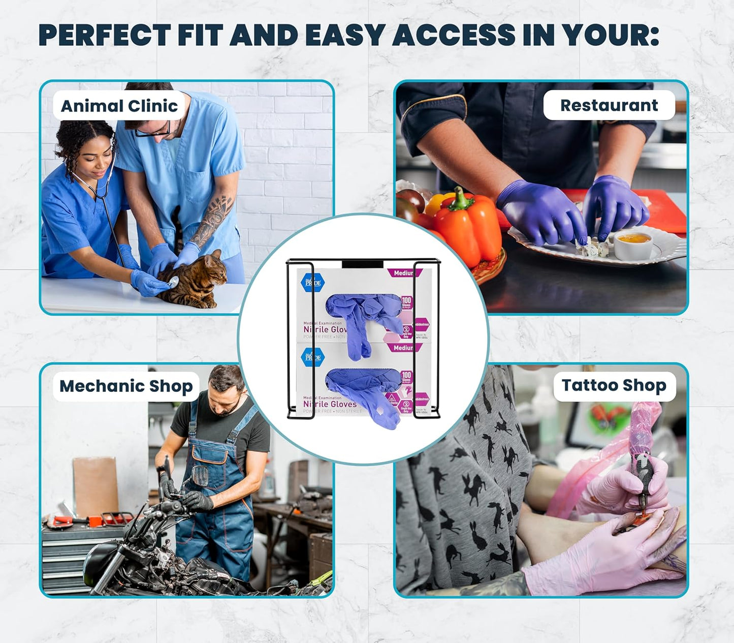 Alpine Glove Holder for Wall Mount - Latex Glove Holder Wire Glove Dispenser for Wall Disposable Glove Box & Tissue Box - Fits 2 Boxes (Black)