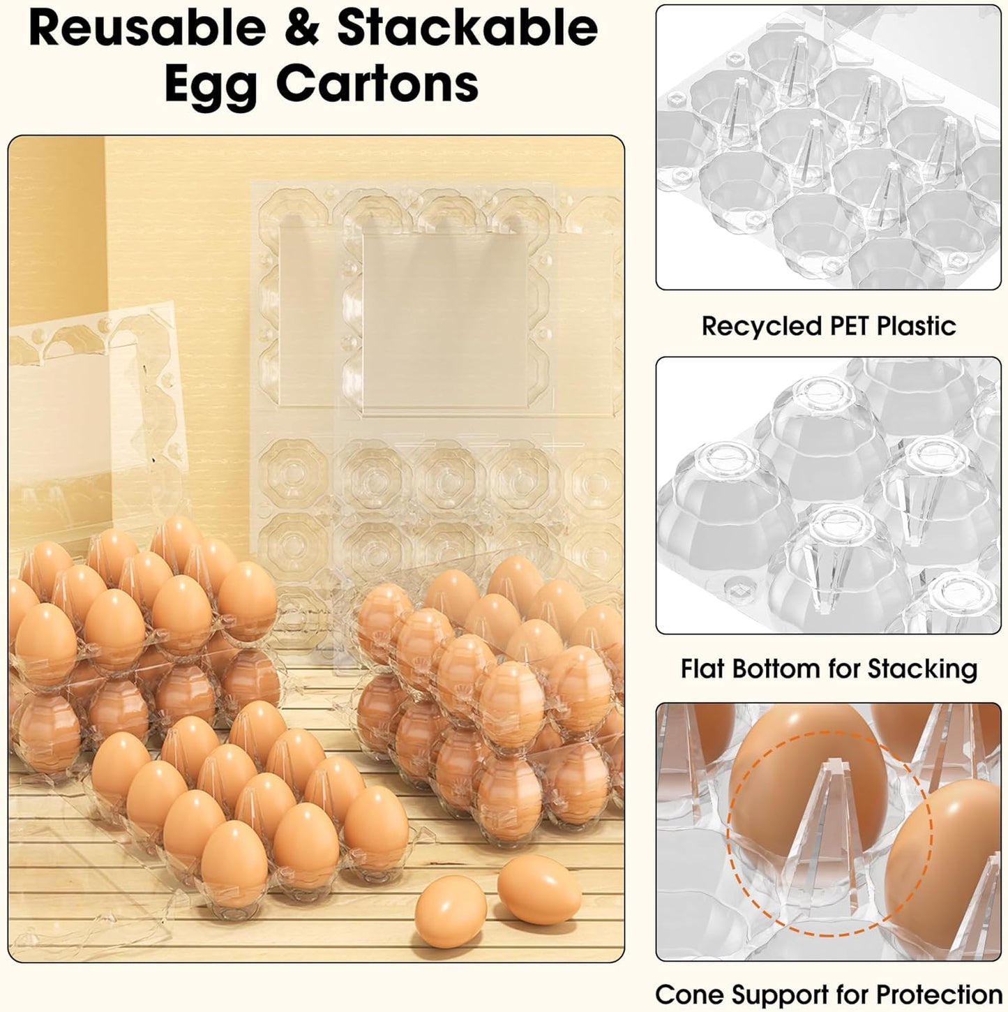 80 Pack Egg Cartons Cheap Bulk, 12 Count Clear Empty Egg Cartons for Fresh Chicken Eggs, 3x4 Grids Reusable Egg Holder Trays for Refrigerator Use, Chicken Farming, Family Storage and Market Purpose