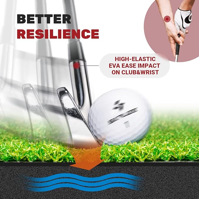 SAPLIZE Foldable Heavy-Duty Golf Hitting Mat, Practice Mat with 10mm EVA Rubber Backing, Larger Size for Indoor/Outdoor Swing and Chipping Practice, Anti-Deformation