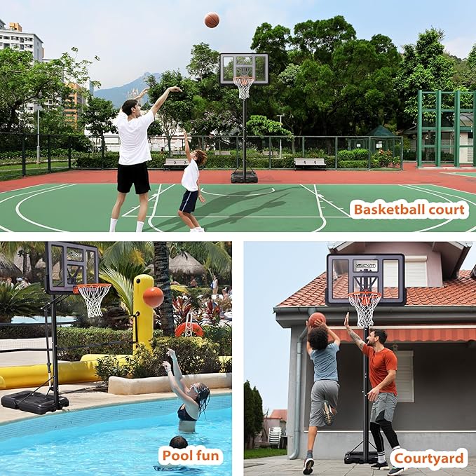 Portable Basketball Hoop Outdoor, 4.8-10FT Height Adjustable Basketball Hoop Goal System with 44-48 Inch Impact Backboard and Portable Wheels for Adults
