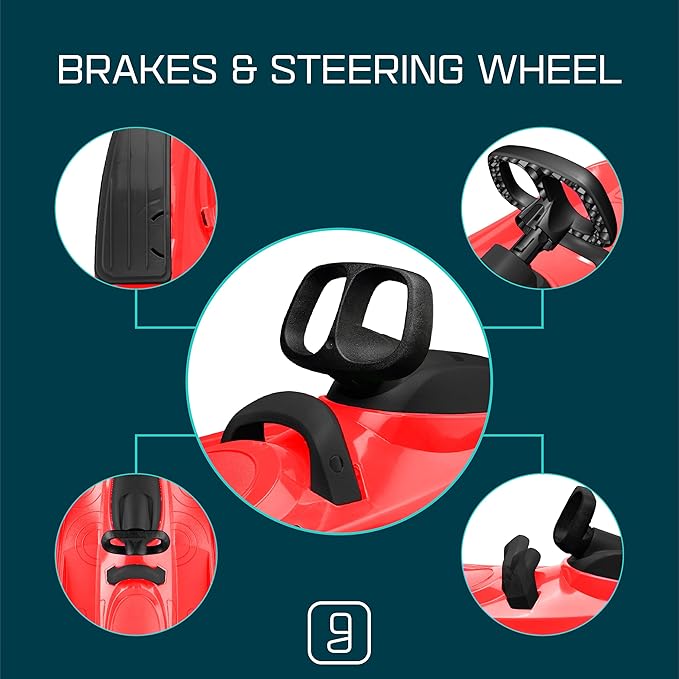 Snow Sled for Kids, Adults - Toboggan Sled, Easy Turning Steering Wheel, Anti-Slip Seat, Pull Up Brake, Durable Plastic Sled, Lightweight, Snow Sleds, Age 3+ 260 lbs