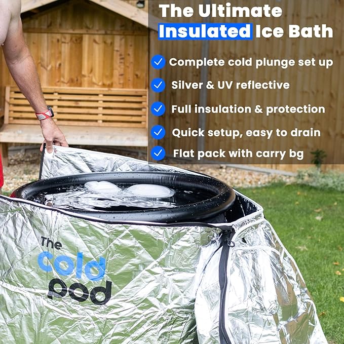 The Cold Pod Insulated Cold Plunge Tub Bundle - 85Gal Ice Bath Round Tubs with Energy Saving Multi-Layer Cover - Chiller Compatible&Silver Reflective