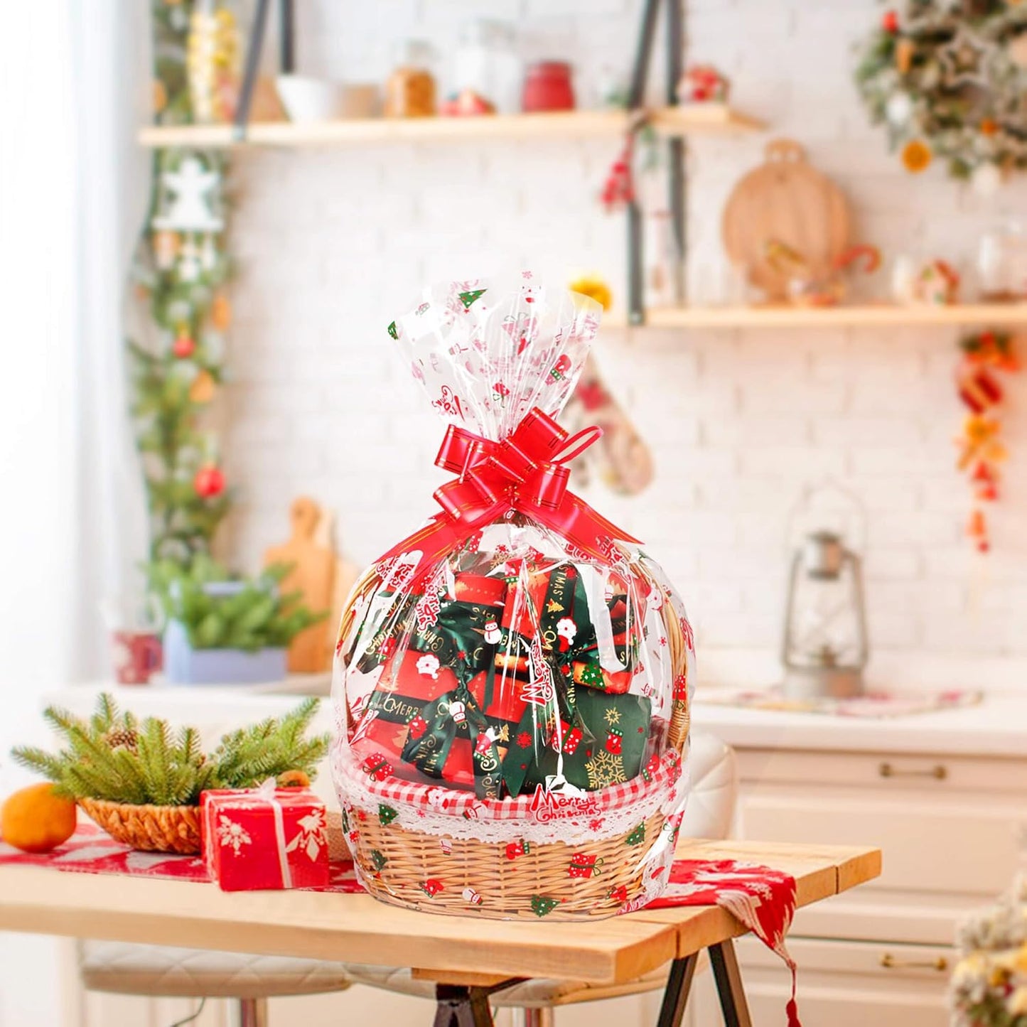 100' Long x 17.5' Wide Crystal Clear Cellophane Roll - 3 Mil Thicker Merry Christmas Cellophane for Gift Baskets, Flower Arts, Crafts, Food Treats Wrapping