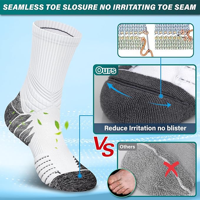 Hylaea Compression Running Socks for men, Coolmax Anti-Blister Cushion Crew Socks for Athletic, Moisture Wicking & Seamless