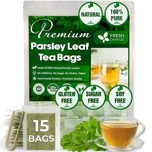 FreshDrinkUS, Premium 15 Parsley Leaf Tea Bags, 100% Natural & Pure from Parsley Leaves. Loose Leaf Parsley Herbal Tea. Made with Natural Material Tea Bags. No Sugar, No Caffeine, No Gluten, Vegan.