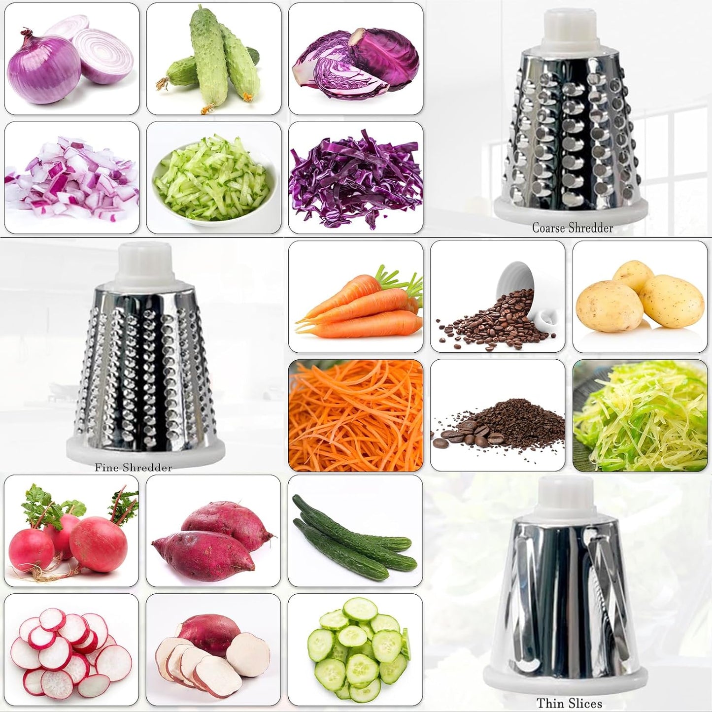 Rotary Cheese Grater Multi-Purpose Stainless Steel Cheese Shredder - Cheese Grater With Handle Effortless Grating of Carrots, Potatoes, Vegetables, and Fruits (White)