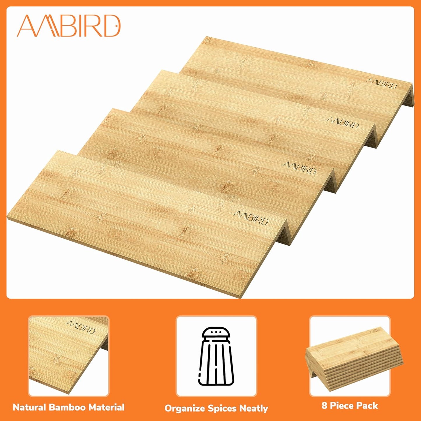 AMBIRD Bamboo Spice Drawer Organizer with Non-slip Mat,4 Tier - 2 Set Jar Spice Rack Tray From 9.5''to 19'', Seasoning Organizer for Kitchen,Cabinet,Drawers,Countertop