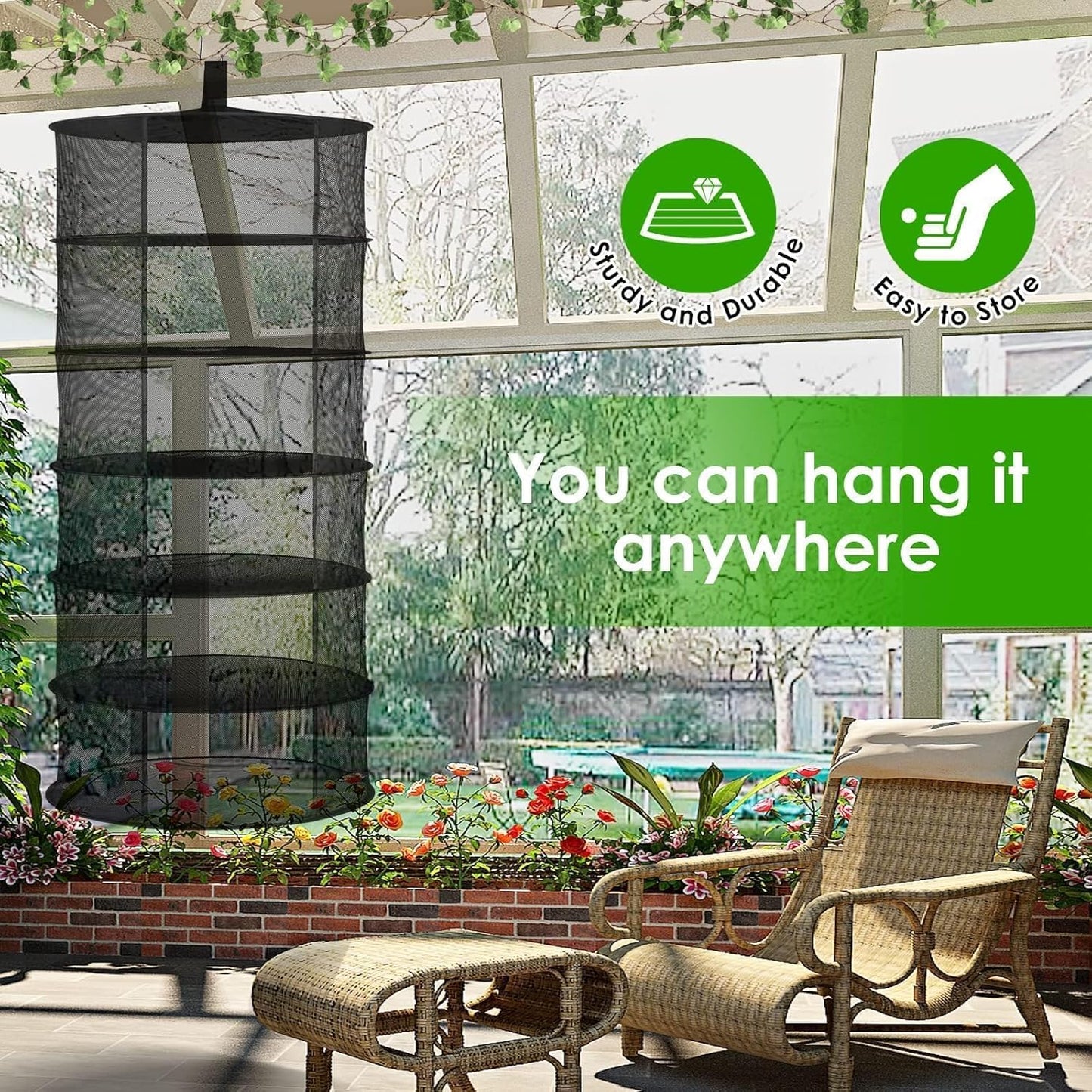 Simple Deluxe 6 Layer 24'' Herb Drying Rack with Hook, Opendoor Design Hanging Dry Mesh Folding Basket Dryer for Clothes, Herbs