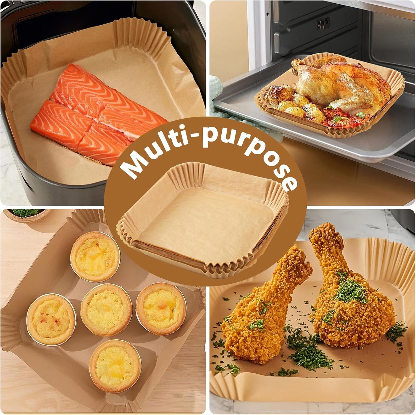 150 Pack 8.5 Inch Air Fryer Liners, Parchment Paper Sheets for Air Fryer Basket, Non-Stick, Disposable, Unbleached, Heat Resistant, Fits 5-8QT Air Fryers, Oil-Free & Healthy Cooking(Bottom size: 7in)