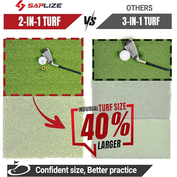 SAPLIZE Foldable Heavy-Duty Golf Hitting Mat, Practice Mat with 10mm EVA Rubber Backing, Larger Size for Indoor/Outdoor Swing and Chipping Practice, Anti-Deformation