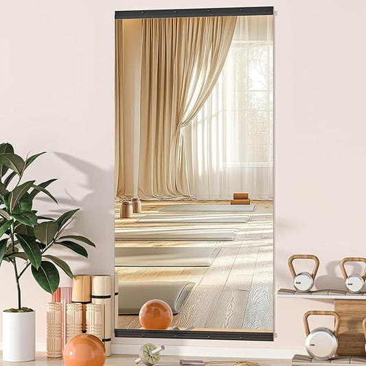 Hasipu 71''x36'' Home Gym Mirror Large Full Length Wall Mounted Full Body Mirror for Yoga Dance Fitness Exercise Studio Bedroom Garage, Frameless Tempered Glass Workout Mirrors Black Rectangular