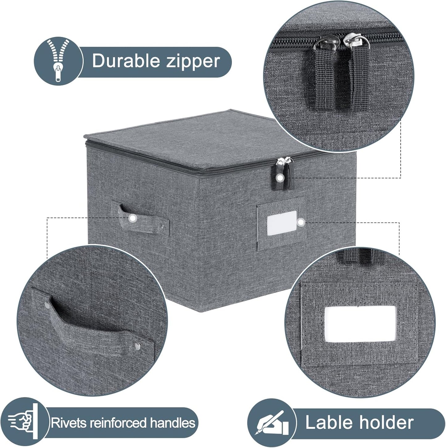 popoly China Storage Containers Inside 12" W x 8" H, Dinnerware Storage Box for Dishes Plate Storage with 24 Felt Dividers, Hold 24 Plates, Hard Shell and Stackable（4PACK