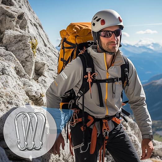 120PCS 3" Spring Snap Hook Carabiners, M8 x 3-1/8inch Heavy Duty Carabiner Clip Galvanized Steel Quick Link Snap Hook, 500LBS Holding Capacity for Swing, Hammock, Hiking, Gym, Travel Camping, Keychain