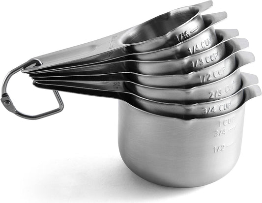 Spring Chef Stainless Steel Measuring Cups Set of 7 with Pour Spout - Nesting Kitchen Tools with Easy Read Markings to Measure Dry or Liquid Ingredients - Metal Measuring Cups for Baking & Cooking