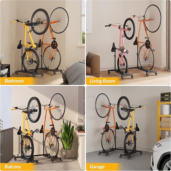 Vertical Bike Stands (2 Pack)，Standing Bike Rack for Garage Floor，Upright Bicycle Floor Stand Indoor Bike Holder with Adjustable Height for Garage & Apartment - for Wheels Sizes up to 29”