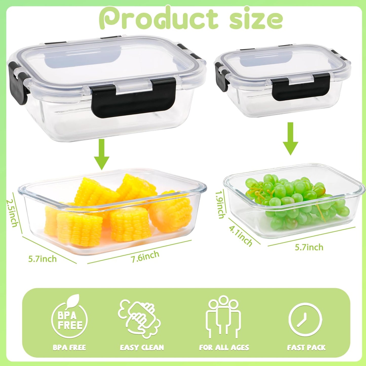 kakw10 Packs Glass Food Storage Containers,Glass Meal Prep Container for Lunch,can be used in the Microwave, Oven, Freezer and Dishwasher,with Upgraded Snap Locking Lids. (10 Packs)