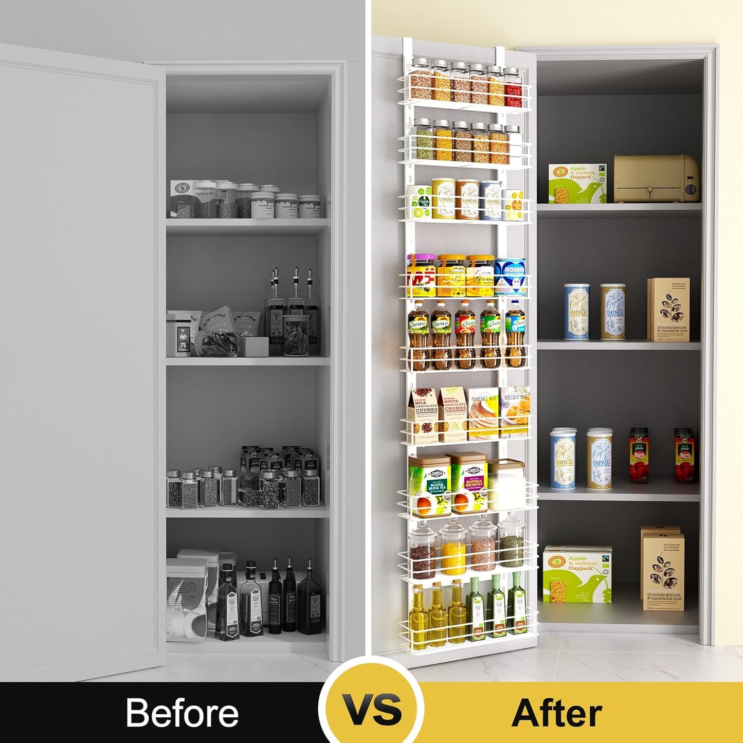 Pantry Door Organizer 12 Inch Wide, 9 Tier Hanging Adjustable Over the Door Spice Rack For Narrow Space,Matt White