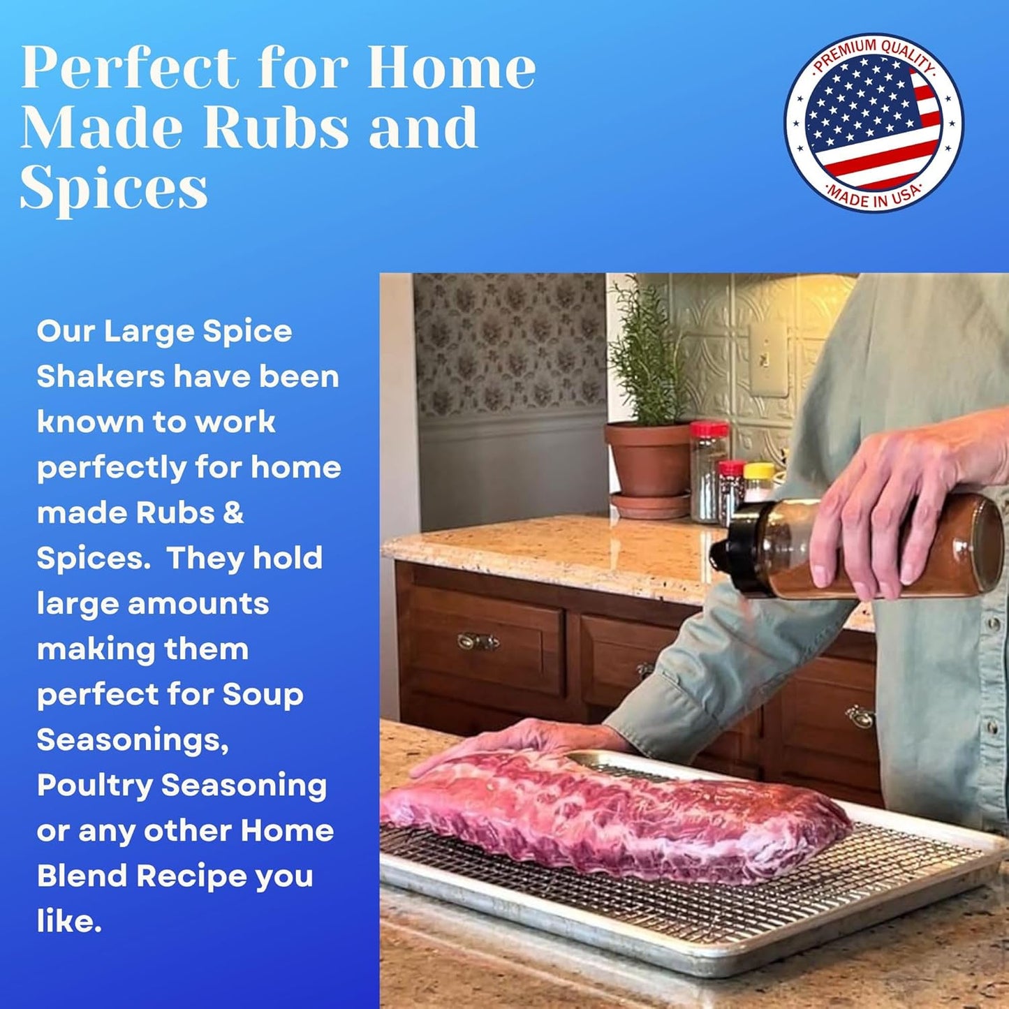 JARMING COLLECTIONS 16oz Glass Spice Shakers with Lids – Set of 3 Large Seasoning Containers with Shaker Tops for Kitchen, Pantry & Herb Storage (3 pack)