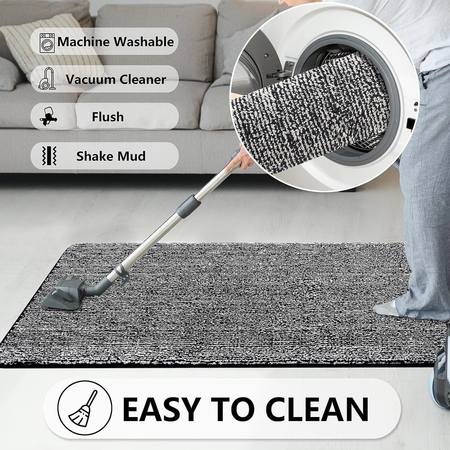 REFETONE Indoor Doormat, Front Door Mat 32"x48" Absorbent Rubber Backing Non Slip Back Door Mats, Washable Low-Profile Inside Floor Mat Door Rugs for Entryway, Resist Dirt Mud Mat for Dogs, Black