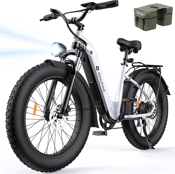 isinwheel U8 Plus Electric Bike for Adults,1500W Peak Motor Hydraulic Brake Ebike,Max 20/28MPH 75-105Miles Electric Bicycle with 13AH/18AH Battery,26" Step-Thru Fat Tire Commuter E Bike for Adults