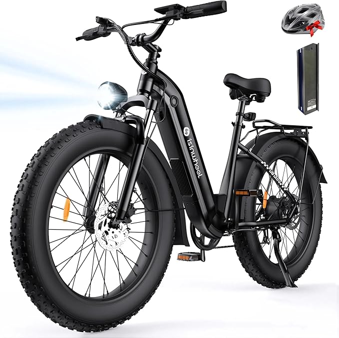isinwheel U8 Plus Electric Bike for Adults,1500W Peak Motor Hydraulic Brake Ebike,Max 20/28MPH 75-105Miles Electric Bicycle with 13AH/18AH Battery,26" Step-Thru Fat Tire Commuter E Bike for Adults