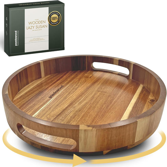 Lazy Susan Turntable Organizer 12 inch - Acacia Wooden Lazy Susan for Table Top, Countertop, Dining Table, Pantry - Kitchen Cabinet Organizer