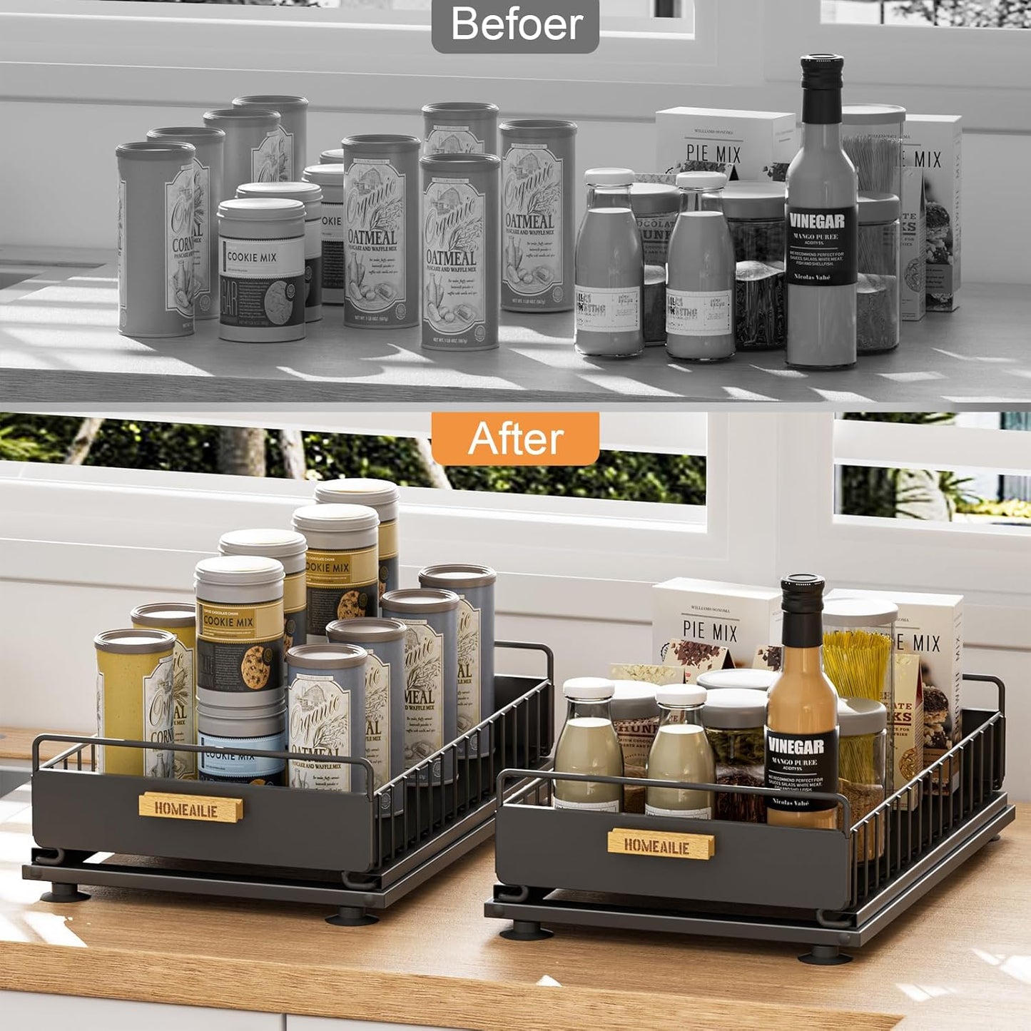 Under Sink Organizer, Single Tier Metal Pull Out Sliding Drawer Shelf for Kitchen Bathroom Cabinet Storage, Sturdy Rack – Black