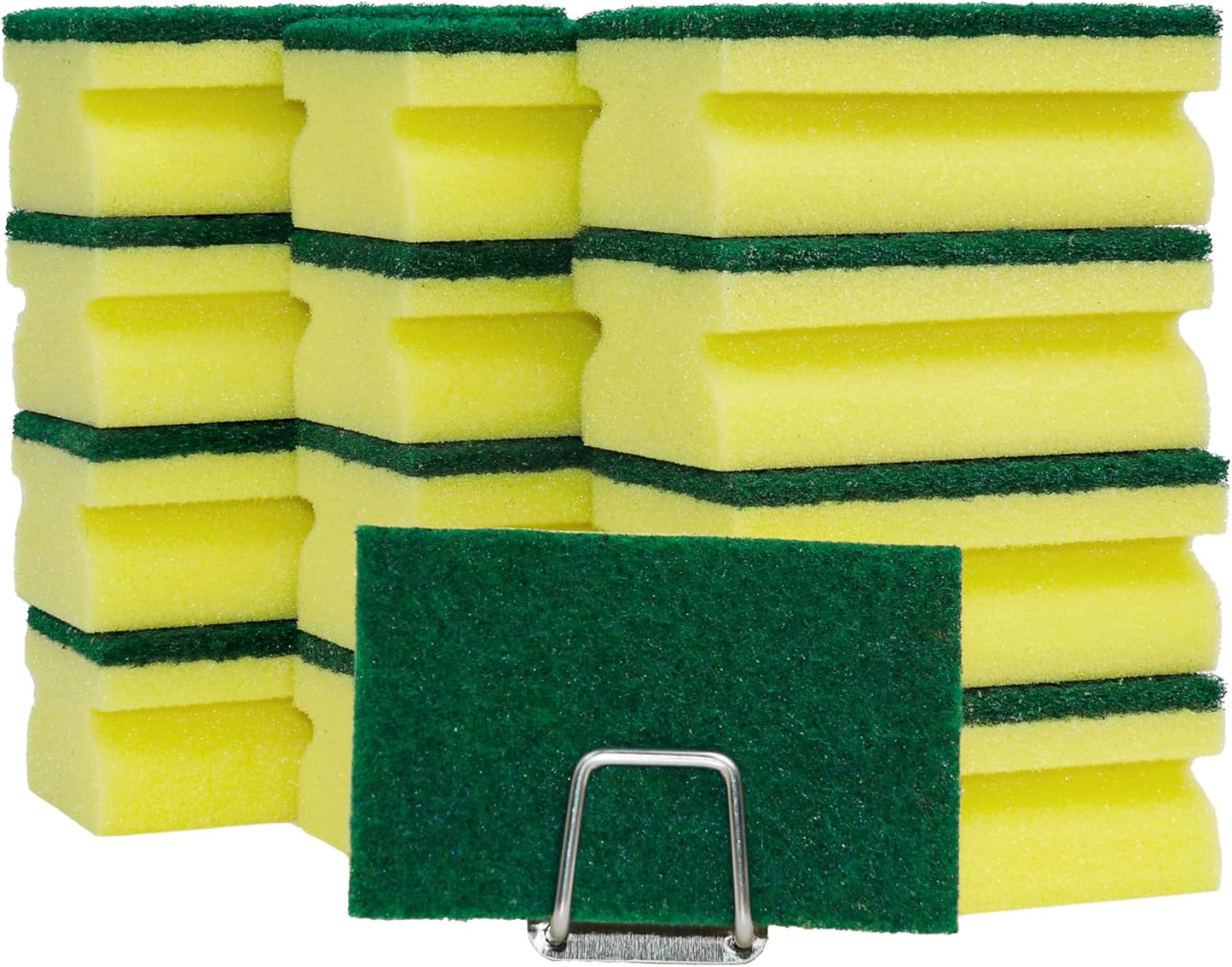 Sponges, Eco Non-Scratch Scrub Pads, Dish Scrubber for Cleaning Kitchen and Dish Cleaning,12 Scrubbing Sponges+ Draining Rack