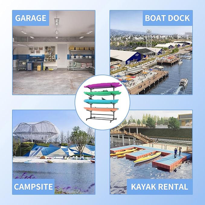 Kayak Storage Rack, Heavy Duty Kayak Stand Canoe Rack with Wheels, Freestanding Kayak Holder Stand for Kayaks, Canoes, Surfboard, Paddleboard Storage