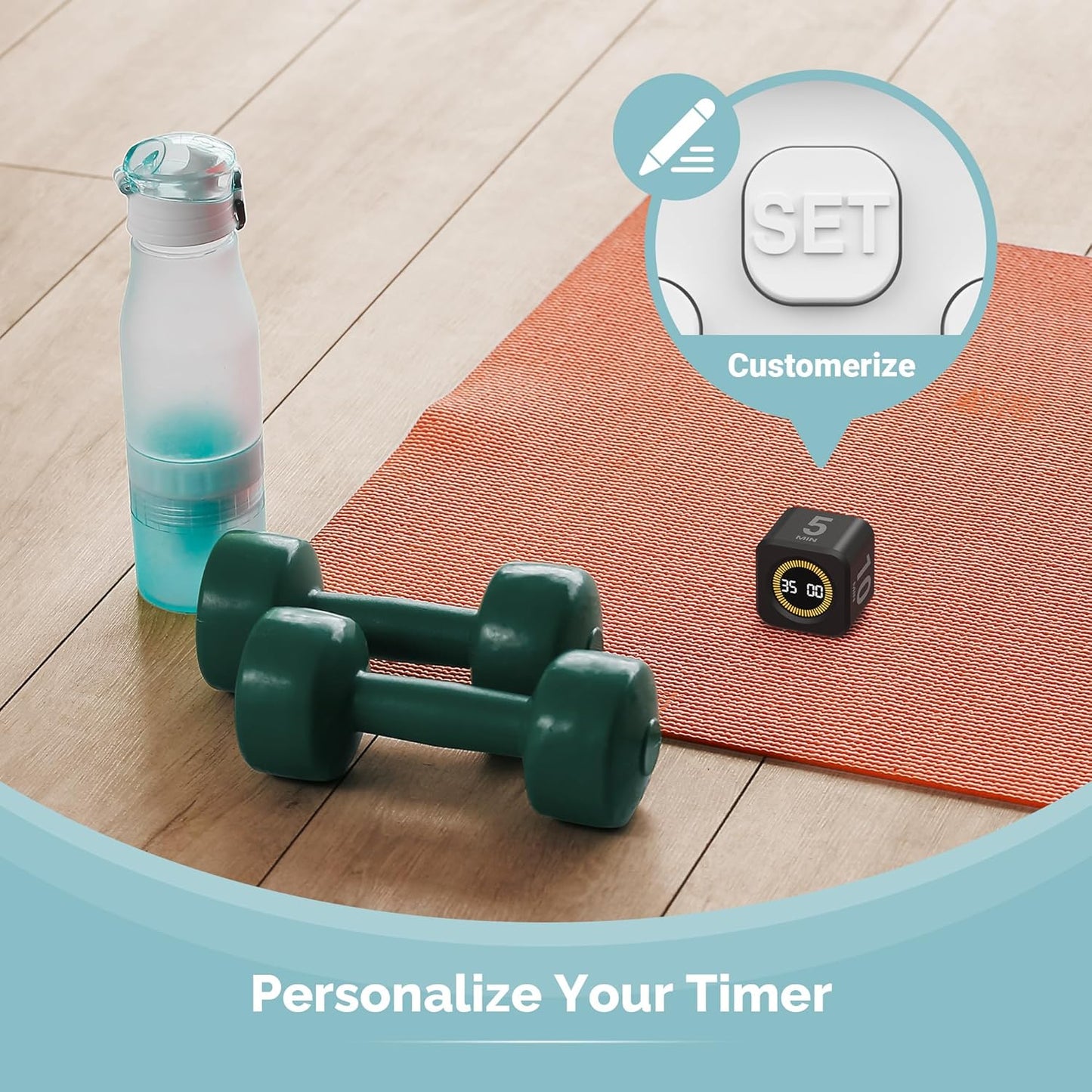 KADAMS Pomodoro Cube Timer Productivity Visual Timer - 5/10/25/50 Min Rotating Countdown, Customize Countup Silent Mode- for Work Study Cook Workout Kitchen Back to School Classroom (Black 2 Pack)