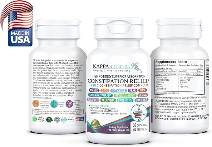 Constipation Relief & Advanced Gut Cleanse Detox for Women and Men – with Cascara Sagrada, Psyllium Husk, Senna Leaf & Probiotics – Non-GMO Colon Cleanse – 60 Capsules – Take 1–2 Daily