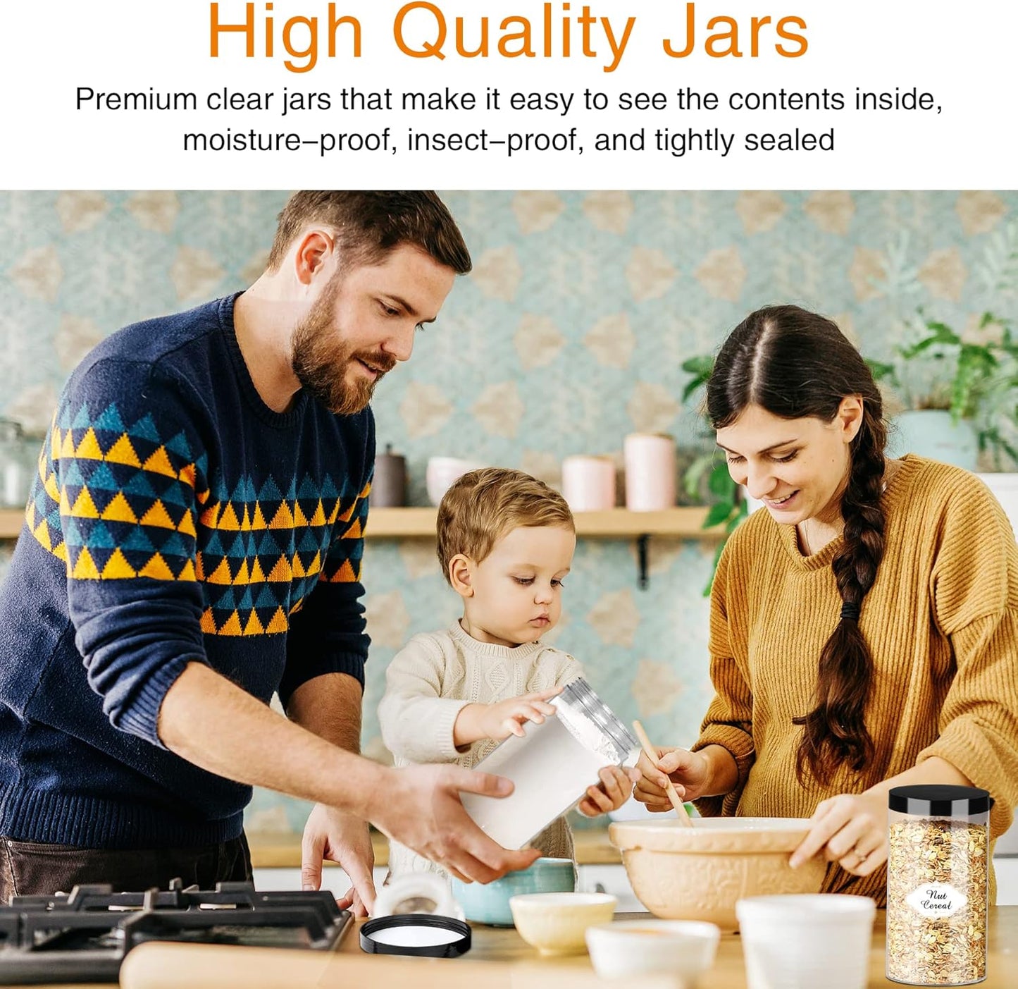 Plastic Jars with Lids, 16 Pcs 32 OZ Large Plastic Storage Jars with Black Leakproof Lids Cylinder Plastic Storage Container Jar Reusable Clear Empty Jars for Home and Kitchen Organizing